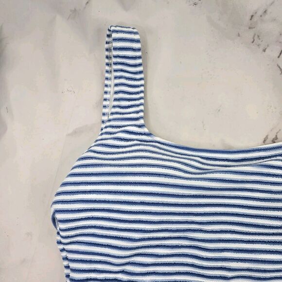 J Crew Swim 22 3X Blue One Piece Square Neck Textured Bikini Striped - Picture 2 of 9